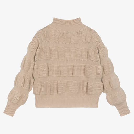 Donsje-Girls Beige Merino Wool Sweater | Childrensalon Outlet