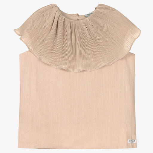 Donsje-Бежевая блузка с плиссированной оборкой | Childrensalon Outlet