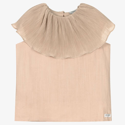 Donsje-Girls Beige Plissé Ruffle Blouse | Childrensalon Outlet