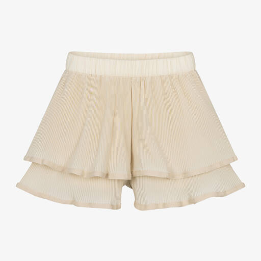 Donsje-Girls Beige Plissé Ruffle Shorts | Childrensalon Outlet