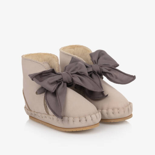 Donsje-Girls Beige Suede Leather Pre Walkers | Childrensalon Outlet