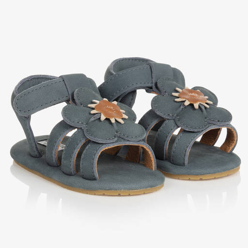 Donsje-Girls Blue Suede Velcro Sandals | Childrensalon Outlet