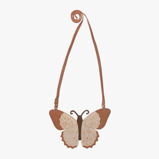 Donsje-Girls Brown Leather Butterfly Purse (18cm) | Childrensalon Outlet