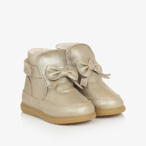 Donsje-Girls Champagne Leather Bow Boots | Childrensalon Outlet