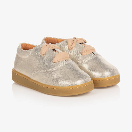 Donsje-Girls Glittery Gold Leather Trainers | Childrensalon Outlet