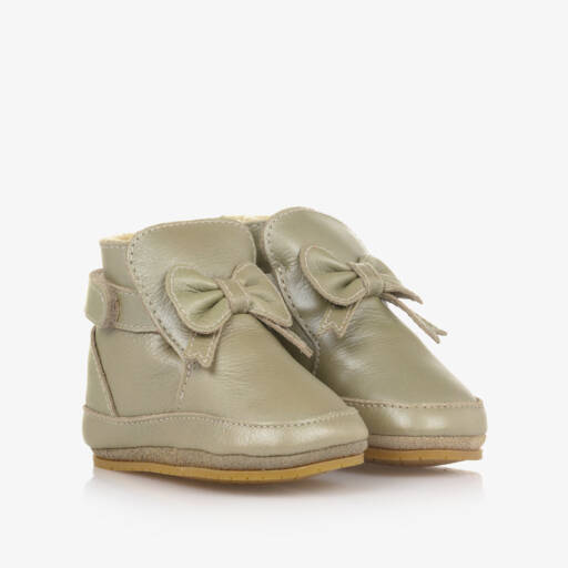 Donsje-Girls Gold Leather Bow Baby Shoes | Childrensalon Outlet