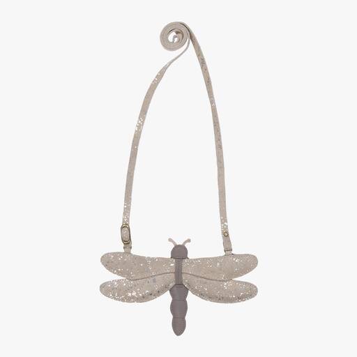 Donsje-Girls Grey Leather Dragonfly Purse (19cm) | Childrensalon Outlet