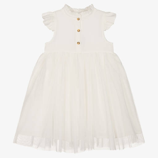 Donsje-Girls Ivory Cotton & Tulle Dress | Childrensalon Outlet