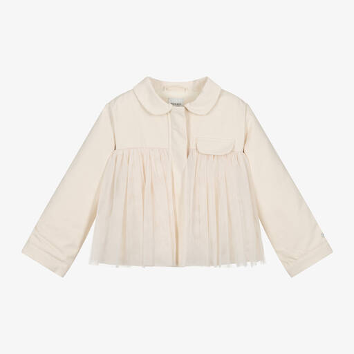 Donsje-Girls Ivory Cotton Twill & Tulle Jacket | Childrensalon Outlet