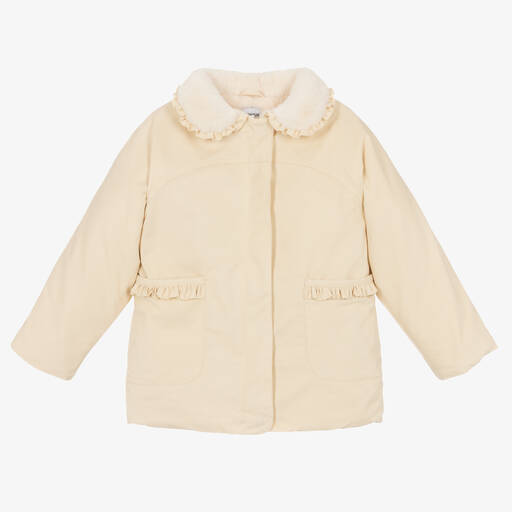 Donsje-Girls Ivory Faux Fur Collar Jacket | Childrensalon Outlet