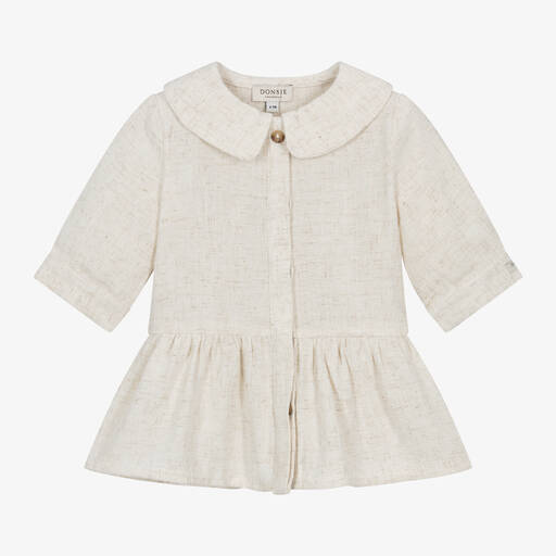 Donsje-Girls Ivory Viscose & Linen Dress | Childrensalon Outlet