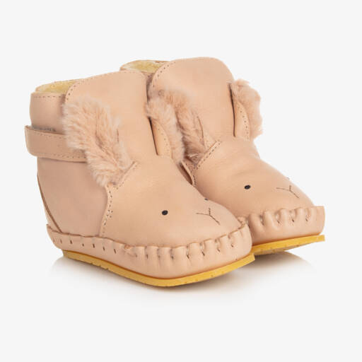 Donsje-Girls Pink Leather Bunny Booties | Childrensalon Outlet