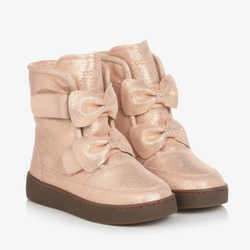 Donsje-Girls Powder Pink Bow Booties | Childrensalon Outlet