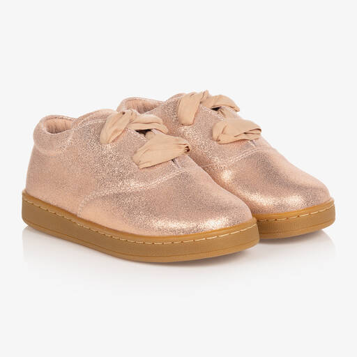 Donsje-Girls Rose Gold Leather Trainers | Childrensalon Outlet