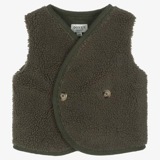 Donsje-Khaki Green Faux Shearling Gilet | Childrensalon Outlet