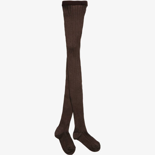 Dore Dore-Luxury Brown Cotton Ribbed Tights | Childrensalon Outlet