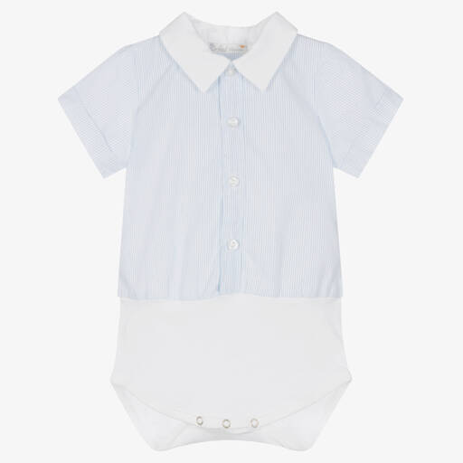 Dr. Kid-Baby Boys Blue Striped Cotton Bodysuit | Childrensalon Outlet