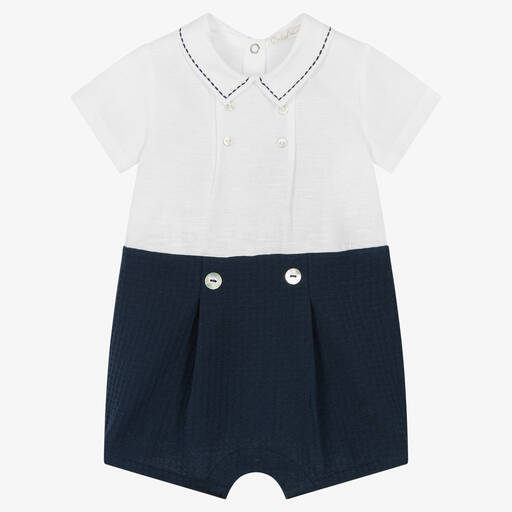 Dr. Kid-Baby Boys White & Blue Cotton Shortie | Childrensalon Outlet
