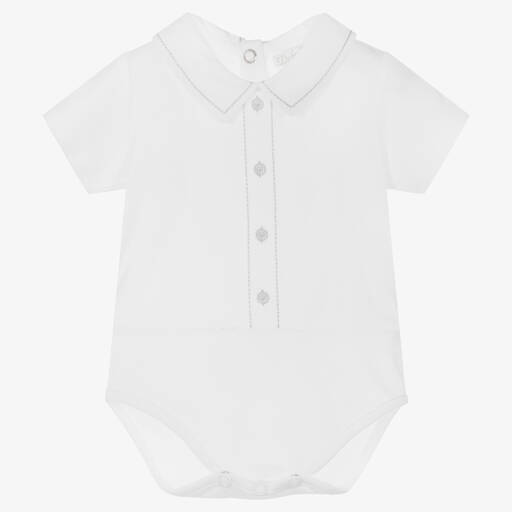 Dr. Kid-Baby Boys White Cotton Jersey Bodysuit | Childrensalon Outlet