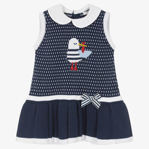 Dr. Kid-Baby Girls Blue Cotton Knit Seagull Dress | Childrensalon Outlet