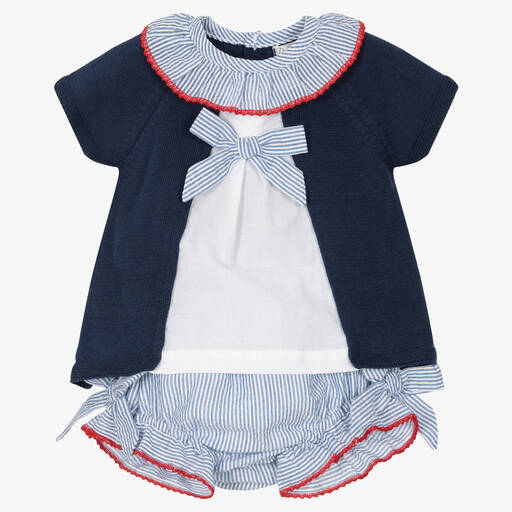 Dr. Kid-Baby Girls Blue Striped Cotton Shorts Set | Childrensalon Outlet