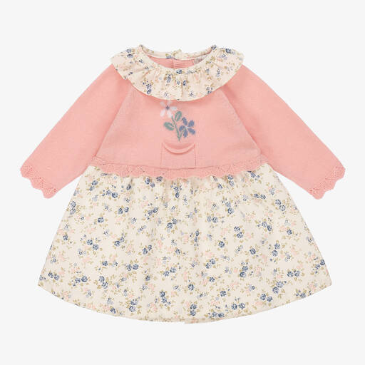 Dr. Kid-Baby Girls Pink & Ivory Floral Cotton Dress | Childrensalon Outlet