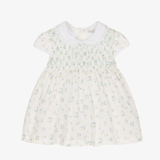 Dr. Kid-Baby Girls White & Blue Floral Dress | Childrensalon Outlet