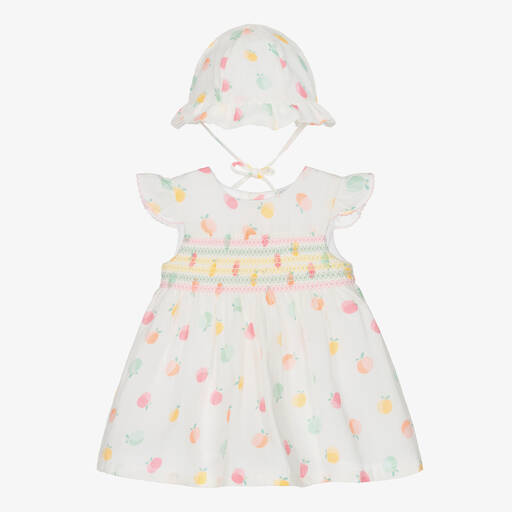 Dr. Kid-Baby Girls White Cotton Dress & Hat Set | Childrensalon Outlet