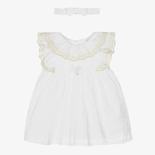 Dr. Kid-Baby Girls White Cotton Dress Set | Childrensalon Outlet