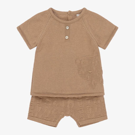 Dr. Kid-Beige Organic Cotton-Knit Baby Shorts Set | Childrensalon Outlet