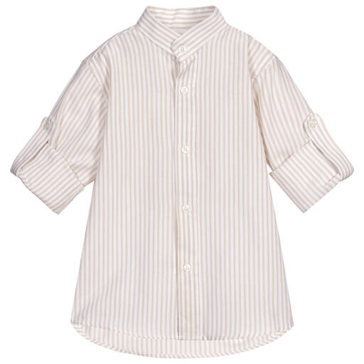 Dr. Kid-Beige Striped Cotton Shirt | Childrensalon Outlet