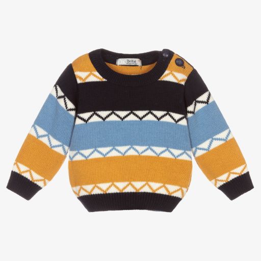 Dr. Kid-Blue & Beige Cotton Sweater | Childrensalon Outlet