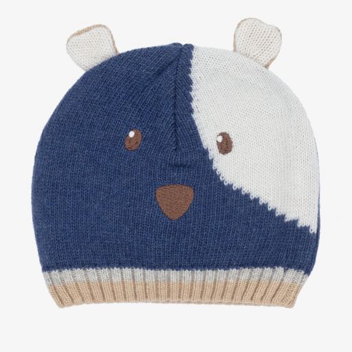 Dr. Kid-Blue & Beige Knitted Baby Hat | Childrensalon Outlet