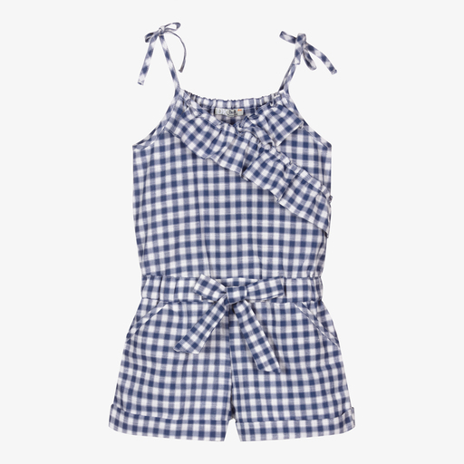 Dr. Kid-Blue Gingham Ruffle Playsuit | Childrensalon Outlet