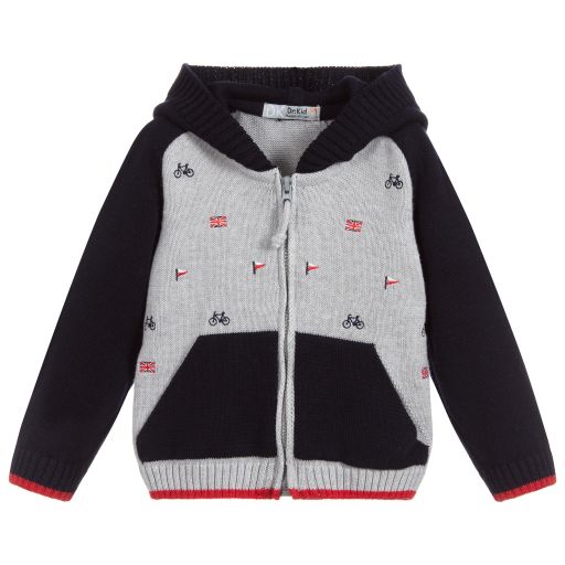 Dr. Kid-Blue & Grey Cotton Zip-Up Top | Childrensalon Outlet