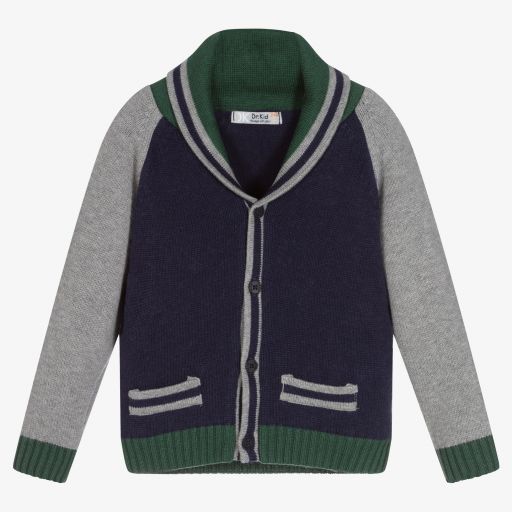 Dr. Kid-Blue & Grey Knitted Cardigan | Childrensalon Outlet