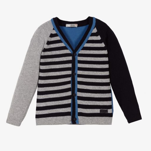 Dr. Kid-Blue & Grey Wool Blend Cardigan | Childrensalon Outlet