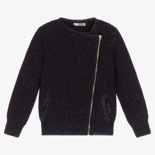 Dr. Kid-Blue Wool Blend Zip-Up Cardigan | Childrensalon Outlet