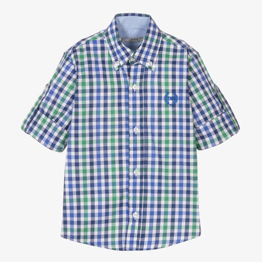 Dr. Kid-Boys Blue and Green Check Cotton Shirt  | Childrensalon Outlet