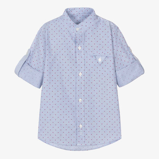 Dr. Kid-Boys Blue and White Stripe Cotton Shirt  | Childrensalon Outlet