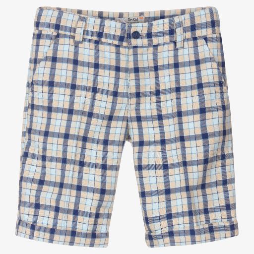 Dr. Kid-Boys Blue & Beige Check Shorts | Childrensalon Outlet