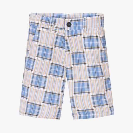 Dr. Kid-Boys Blue & Beige Check Shorts | Childrensalon Outlet