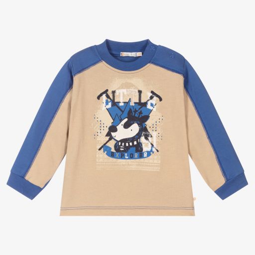 Dr. Kid-Boys Blue & Beige Cotton Top | Childrensalon Outlet