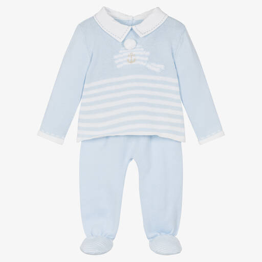 Dr. Kid- Boys Blue Cotton Sailor 2 Piece Babygrow | Childrensalon Outlet