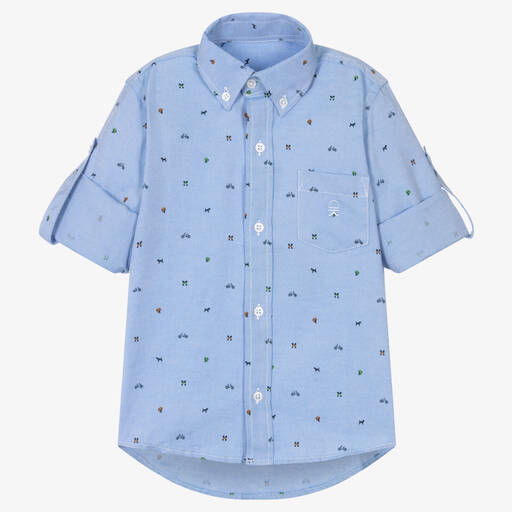 Dr. Kid-Boys Blue Cotton Shirt | Childrensalon Outlet