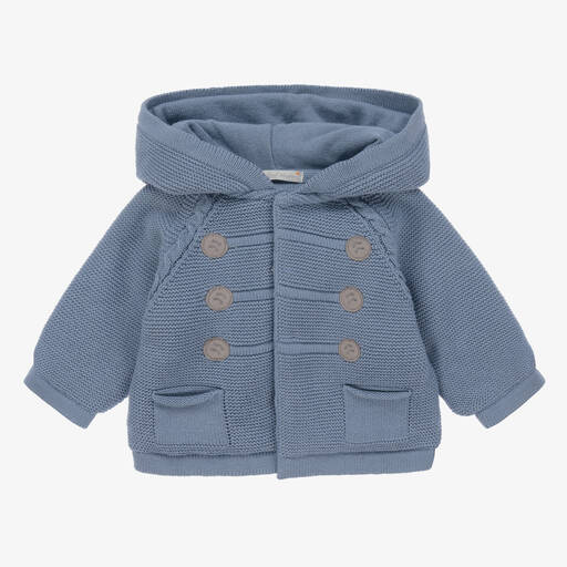 Dr. Kid-Boys Blue Knitted Hooded Cardigan | Childrensalon Outlet