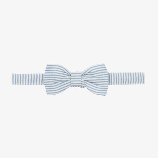 Dr. Kid-Boys Blue Linen & Cotton Stripe Bow Tie | Childrensalon Outlet