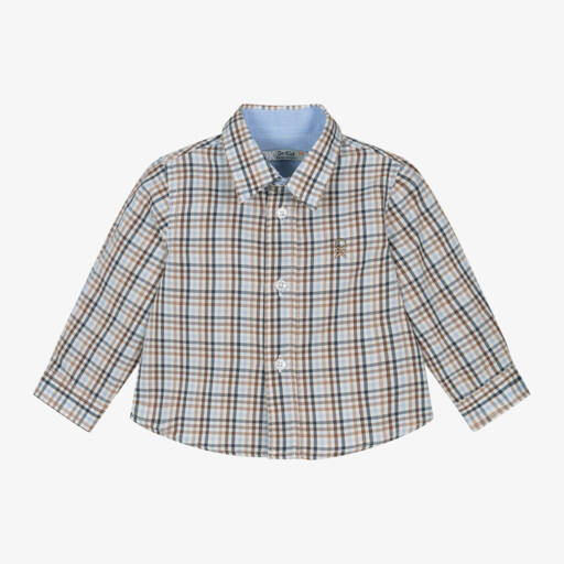Dr. Kid-Boys Blue Plaid Cotton Shirt | Childrensalon Outlet