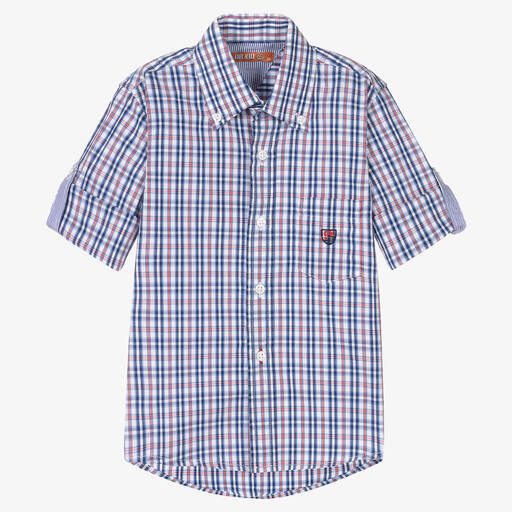 Dr. Kid-Boys Blue & Red Check Cotton Shirt | Childrensalon Outlet