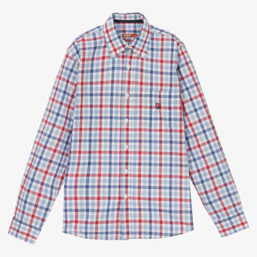 Dr. Kid-Boys Blue & Red Cotton Check Shirt | Childrensalon Outlet